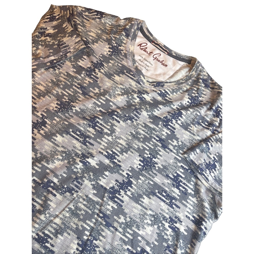 Robert Graham Deke Digital V-NECK Cotton Tee Blue / White Men's XL